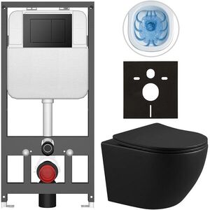 CERANO Kompletní WC set Basic/Cesso černá matná WC tlačítko Maxio/Černá závěsné předstěnová instalace 49x36 CER-8050BD86353 obraz