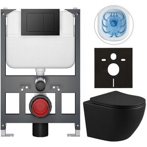 CERANO Kompletní WC set Basic/Cesso černá matná WC tlačítko Maxio/Černá závěsné nízký modul předstěnová instalace 49x36 CER-8050BD86354 obraz