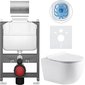 CERANO Kompletní WC set Basic/Felci bílá lesklá WC tlačítko Modulo/Stříbrná ovládání shora předstěnová instalace 53x37 CER-8050BD86100 obraz