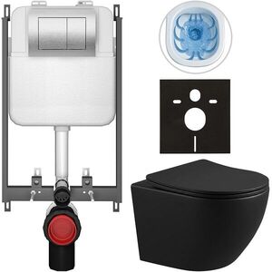 CERANO Kompletní WC set Basic/Cesso černá matná WC tlačítko Maxio/Stříbrná pro zazdění 49x36 CER-8050BD86356 obraz
