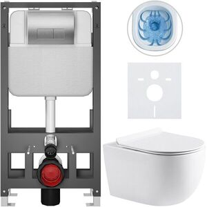 CERANO Kompletní WC set Basic/Felci bílá lesklá WC tlačítko Modulo/Stříbrná volně stojící předstěnová instalace 53x37 CER-8050BD86102 obraz