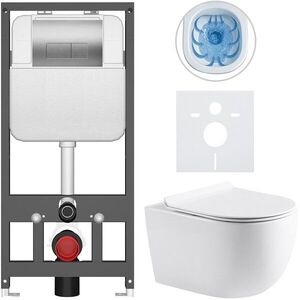 CERANO Kompletní WC set Basic/Felci bílá lesklá WC tlačítko Modulo/Stříbrná závěsné předstěnová instalace 53x37 CER-8050BD86103 obraz