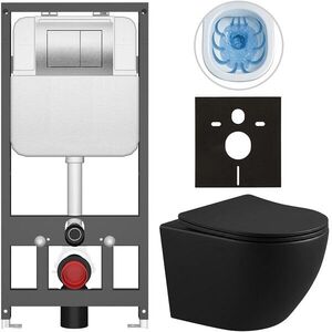 CERANO Kompletní WC set Basic/Cesso černá matná WC tlačítko Maxio/Stříbrná závěsné předstěnová instalace 49x36 CER-8050BD86358 obraz