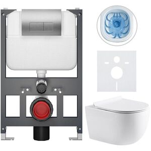 CERANO Kompletní WC set Basic/Felci bílá lesklá WC tlačítko Modulo/Stříbrná závěsné nízký modul předstěnová instalace 53x37 CER-8050BD86104 obraz