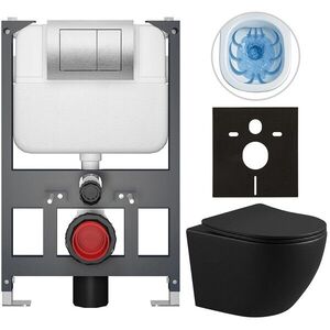 CERANO Kompletní WC set Basic/Cesso černá matná WC tlačítko Maxio/Stříbrná závěsné nízký modul předstěnová instalace 49x36 CER-8050BD86359 obraz