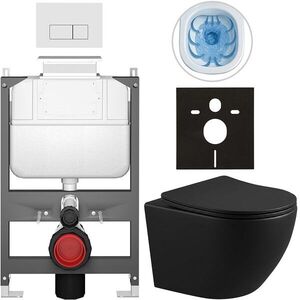 CERANO Kompletní WC set Basic/Cesso černá matná WC tlačítko Modulo/Bílá ovládání shora předstěnová instalace 49x36 CER-8050BD86360 obraz