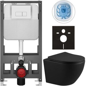 CERANO Kompletní WC set Basic/Cesso černá matná WC tlačítko Modulo/Bílá volně stojící předstěnová instalace 49x36 CER-8050BD86362 obraz