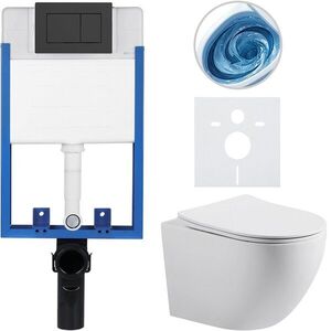 CERANO Kompletní WC set Profi/Cesso bílá matná WC tlačítko Classic/Černá matná pro zazdění 49x36 CER-8050BD92 obraz