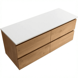 CERANO Koupelnová skříňka Carole dub medový + deska z lit. mramoru Elanys 12 mm bílá matná 140x49, 2x46 CER-8050BD85520 obraz