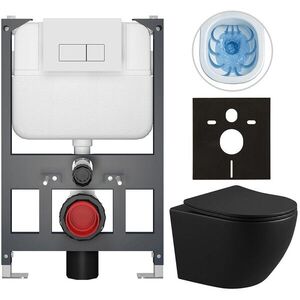 CERANO Kompletní WC set Basic/Cesso černá matná WC tlačítko Modulo/Bílá závěsné nízký modul předstěnová instalace 49x36 CER-8050BD86364 obraz