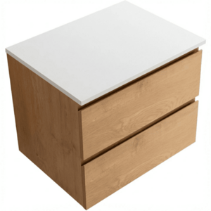 CERANO Koupelnová skříňka Carole dub medový + deska z lit. mramoru Elanys 12 mm bílá matná 70x49, 2x46 CER-8050BD85522 obraz