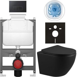 CERANO Kompletní WC set Basic/Cesso černá matná WC tlačítko Modulo/Černá ovládání shora předstěnová instalace 49x36 CER-8050BD86365 obraz