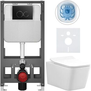 CERANO Kompletní WC set Basic/Forte bílá lesklá WC tlačítko Dualo/Černá volně stojící předstěnová instalace 51x36 CER-8050BD86112 obraz