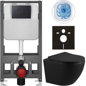 CERANO Kompletní WC set Basic/Cesso černá matná WC tlačítko Modulo/Černá volně stojící předstěnová instalace 49x36 CER-8050BD86367 obraz