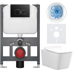 CERANO Kompletní WC set Basic/Forte bílá lesklá WC tlačítko Dualo/Černá závěsné nízký modul předstěnová instalace 51x36 CER-8050BD86114 obraz