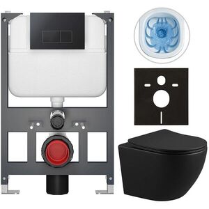CERANO Kompletní WC set Basic/Cesso černá matná WC tlačítko Modulo/Černá závěsné nízký modul předstěnová instalace 49x36 CER-8050BD86369 obraz