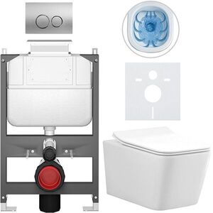 CERANO Kompletní WC set Basic/Forte bílá lesklá WC tlačítko Dualo/Stříbrná ovládání shora předstěnová instalace 51x36 CER-8050BD86115 obraz