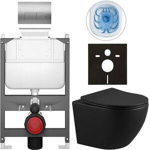 CERANO Kompletní WC set Basic/Cesso černá matná WC tlačítko Modulo/Stříbrná ovládání shora předstěnová instalace 49x36 CER-8050BD86370 obraz