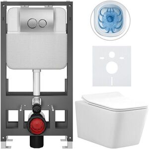 CERANO Kompletní WC set Basic/Forte bílá lesklá WC tlačítko Dualo/Stříbrná volně stojící předstěnová instalace 51x36 CER-8050BD86117 obraz