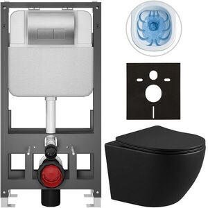 CERANO Kompletní WC set Basic/Cesso černá matná WC tlačítko Modulo/Stříbrná volně stojící předstěnová instalace 49x36 CER-8050BD86372 obraz
