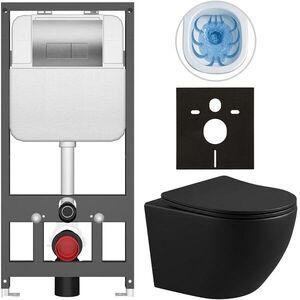 CERANO Kompletní WC set Basic/Cesso černá matná WC tlačítko Modulo/Stříbrná závěsné předstěnová instalace 49x36 CER-8050BD86373 obraz