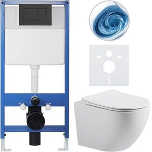 CERANO Kompletní WC set Profi/Cesso bílá matná WC tlačítko Classic/Černá matná předstěnová instalace 49x36 CER-8050BD93 obraz