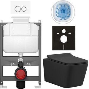 CERANO Kompletní WC set Basic/Forte černá matná WC tlačítko Dualo/Bílá ovládání shora předstěnová instalace 51x36 CER-8050BD86375 obraz