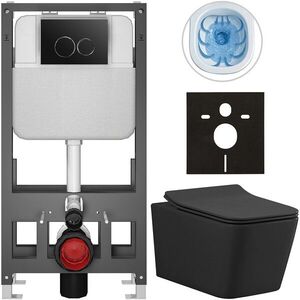 CERANO Kompletní WC set Basic/Forte černá matná WC tlačítko Dualo/Černá volně stojící předstěnová instalace 51x36 CER-8050BD86382 obraz