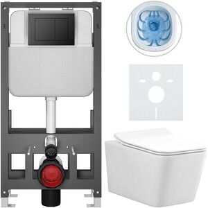 CERANO Kompletní WC set Basic/Forte bílá lesklá WC tlačítko Maxio/Černá volně stojící předstěnová instalace 51x36 CER-8050BD86127 obraz