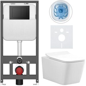CERANO Kompletní WC set Basic/Forte bílá lesklá WC tlačítko Maxio/Černá závěsné předstěnová instalace 51x36 CER-8050BD86128 obraz
