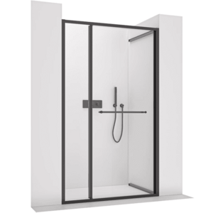 CERANO Sprchové posuvné dveře Versaro L/P 6 mm černá matná, transparentní sklo 150x195 zasouvací CER-8050BD80335 obraz