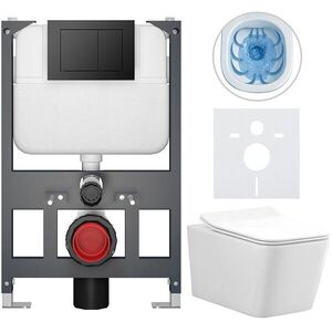 CERANO Kompletní WC set Basic/Forte bílá lesklá WC tlačítko Maxio/Černá závěsné nízký modul předstěnová instalace 51x36 CER-8050BD86129 obraz