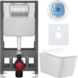 CERANO Kompletní WC set Basic/Forte bílá lesklá WC tlačítko Maxio/Stříbrná volně stojící předstěnová instalace 51x36 CER-8050BD86132 obraz