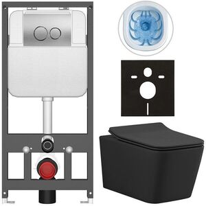 CERANO Kompletní WC set Basic/Forte černá matná WC tlačítko Dualo/Stříbrná závěsné předstěnová instalace 51x36 CER-8050BD86388 obraz