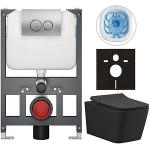 CERANO Kompletní WC set Basic/Forte černá matná WC tlačítko Dualo/Stříbrná závěsné nízký modul předstěnová instalace 51x36 CER-8050BD86389 obraz