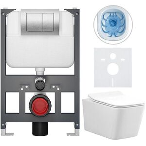 CERANO Kompletní WC set Basic/Forte bílá lesklá WC tlačítko Maxio/Stříbrná závěsné nízký modul předstěnová instalace 51x36 CER-8050BD86134 obraz