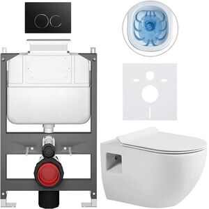 CERANO Kompletní WC set Basic/Dure bílá lesklá WC tlačítko Dualo/Černá ovládání shora předstěnová instalace 51x35 CER-8050BD85883 obraz