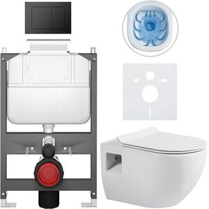 CERANO Kompletní WC set Basic/Dure bílá lesklá WC tlačítko Maxio/Černá ovládání shora předstěnová instalace 51x35 CER-8050BD85884 obraz