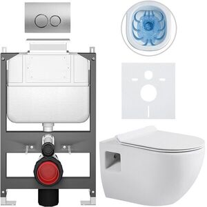 CERANO Kompletní WC set Basic/Dure bílá lesklá WC tlačítko Dualo/Stříbrná ovládání shora předstěnová instalace 51x35 CER-8050BD85886 obraz