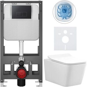 CERANO Kompletní WC set Basic/Forte bílá lesklá WC tlačítko Modulo/Černá volně stojící předstěnová instalace 51x36 CER-8050BD86142 obraz