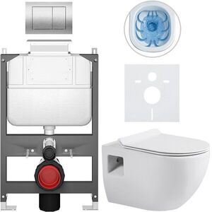 CERANO Kompletní WC set Basic/Dure bílá lesklá WC tlačítko Maxio/Stříbrná ovládání shora předstěnová instalace 51x35 CER-8050BD85887 obraz