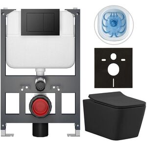 CERANO Kompletní WC set Basic/Forte černá matná WC tlačítko Maxio/Černá závěsné nízký modul předstěnová instalace 51x36 CER-8050BD86399 obraz