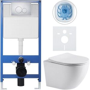 CERANO Kompletní WC set Profi/Cesso bílá lesklá WC tlačítko Duo/Chrom předstěnová instalace 49x36 CER-8050BD84211 obraz