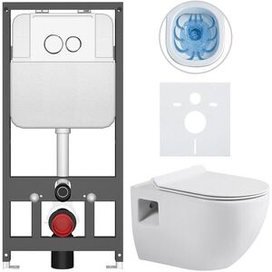 CERANO Kompletní WC set Basic/Dure bílá lesklá WC tlačítko Dualo/Bílá závěsné předstěnová instalace 51x35 CER-8050BD85889 obraz