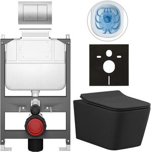 CERANO Kompletní WC set Basic/Forte černá matná WC tlačítko Maxio/Stříbrná ovládání shora předstěnová instalace 51x36 CER-8050BD86400 obraz