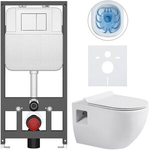 CERANO Kompletní WC set Basic/Dure bílá lesklá WC tlačítko Maxio/Bílá závěsné předstěnová instalace 51x35 CER-8050BD85890 obraz