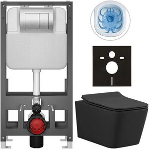 CERANO Kompletní WC set Basic/Forte černá matná WC tlačítko Maxio/Stříbrná volně stojící předstěnová instalace 51x36 CER-8050BD86402 obraz