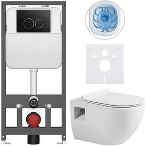 CERANO Kompletní WC set Basic/Dure bílá lesklá WC tlačítko Dualo/Černá závěsné předstěnová instalace 51x35 CER-8050BD85892 obraz