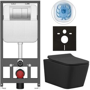 CERANO Kompletní WC set Basic/Forte černá matná WC tlačítko Maxio/Stříbrná závěsné předstěnová instalace 51x36 CER-8050BD86403 obraz