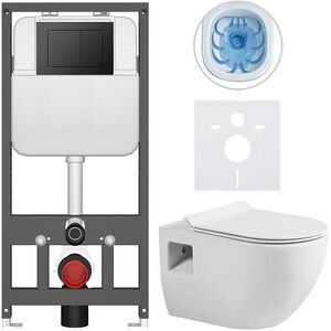 CERANO Kompletní WC set Basic/Dure bílá lesklá WC tlačítko Maxio/Černá závěsné předstěnová instalace 51x35 CER-8050BD85893 obraz